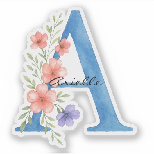 Personalized Watercolor Floral Letter A monogram シール (正面)