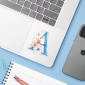 Personalized Watercolor Floral Letter A monogram シール (ノートパソコンとiPhone)