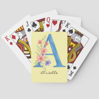 Personalized Watercolor Floral Letter A monogram トランプ