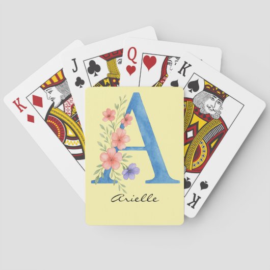 Personalized Watercolor Floral Letter A monogram トランプ (裏面)