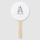 Personalized Watercolor Floral Letter A monogram ハンドファン (裏面)