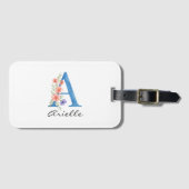 Personalized Watercolor Floral Letter A monogram ラゲッジタグ (正面横)
