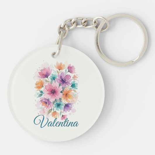 Personalized Watercolor Floral Name Keychain キーホルダー (裏面)