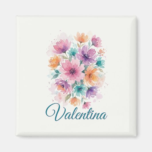 Personalized Watercolor Floral Name Magnet マグネット (正面)