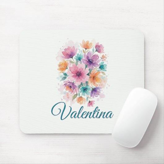 Personalized Watercolor Floral Name Mousepad マウスパッド (マウス)
