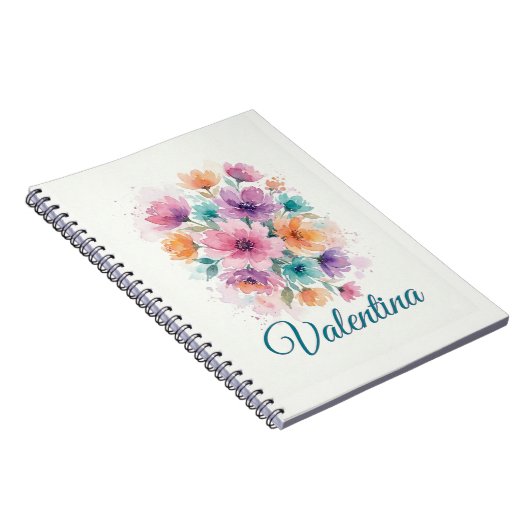 Personalized Watercolor Floral Name Notebook ノートブック (右側)