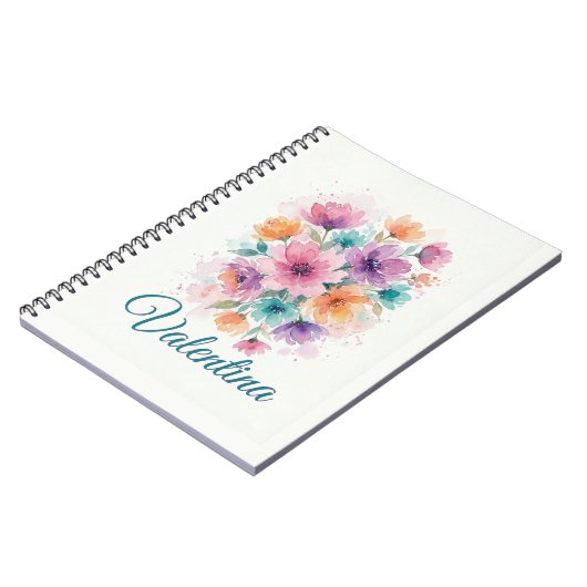Personalized Watercolor Floral Name Notebook ノートブック (左側)