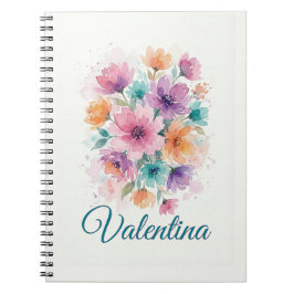 Personalized Watercolor Floral Name Notebook ノートブック