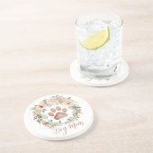 Personalized Watercolor Floral Paw Print Dog Mom コースター (側面)