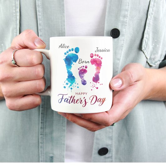 Personalized Watercolor Footprints Father’s Day  コーヒーマグカップ