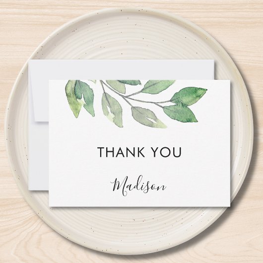 Personalized Watercolor Greenery  サンキューカード