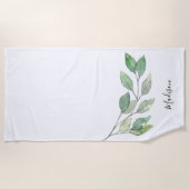 Personalized Watercolor Greenery ビーチタオル (正面)