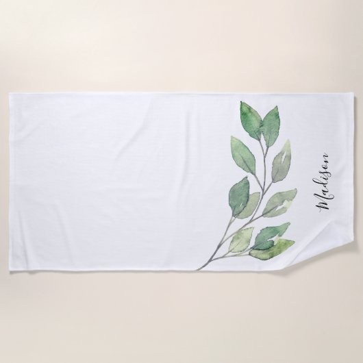 Personalized Watercolor Greenery ビーチタオル (正面)