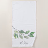 Personalized Watercolor Greenery ビーチタオル (正面)