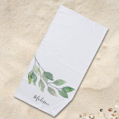 Personalized Watercolor Greenery ビーチタオル
