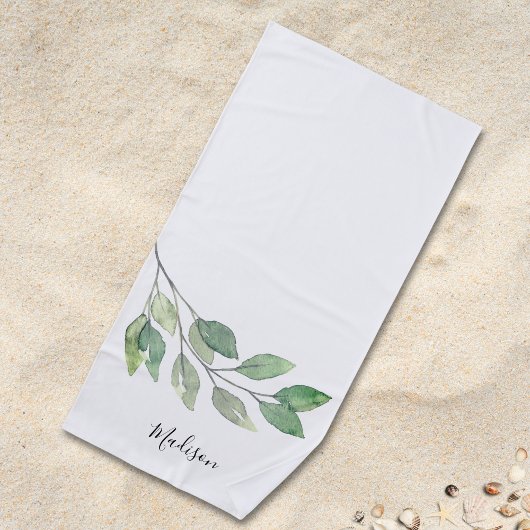Personalized Watercolor Greenery ビーチタオル