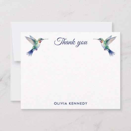Personalized Watercolor Hummingbird Thank You   ノートカード (正面)