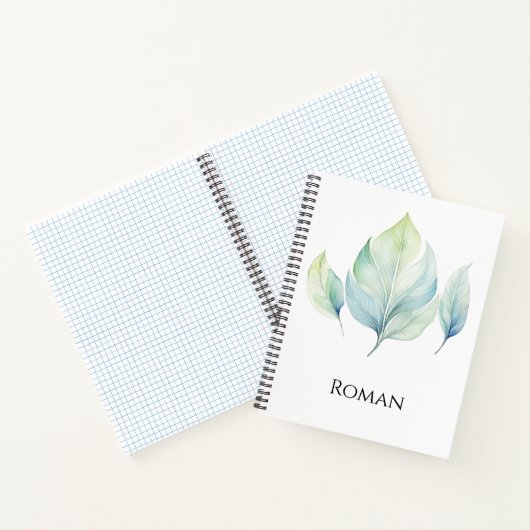 Personalized Watercolor Leaf Spiral Notebook ノートブック (内部)