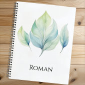Personalized Watercolor Leaf Spiral Notebook ノートブック