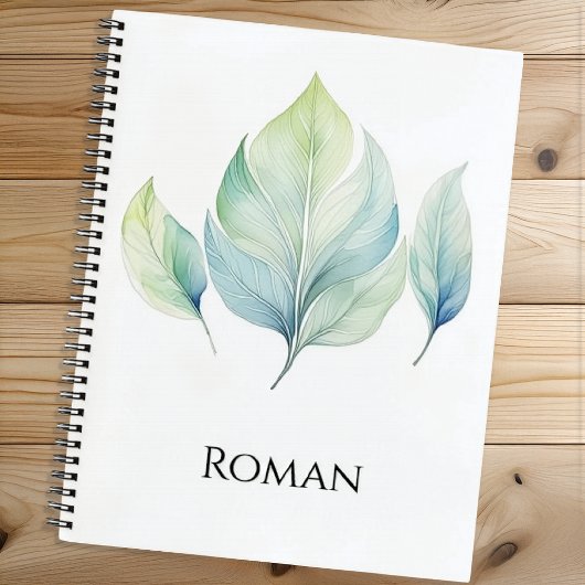 Personalized Watercolor Leaf Spiral Notebook ノートブック