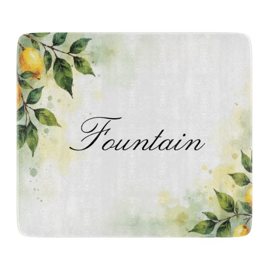 Personalized Watercolor Lemon Glass Cutting Board カッティングボード (正面)