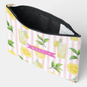 Personalized Watercolor Lemonade Cupcake Stripe アクセサリーポーチ (見開き)