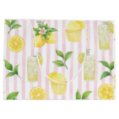 Personalized Watercolor Lemonade Cupcake Stripe ラージペーパーバッグ (裏面)