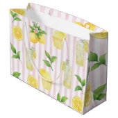 Personalized Watercolor Lemonade Cupcake Stripe ラージペーパーバッグ (裏面アングル)