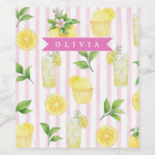 Personalized Watercolor Lemonade Cupcake Stripe ワインラベル (シングルラベル)