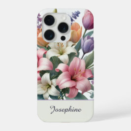 Personalized Watercolor Lily Pink Orange Floral iPhone 15 Proケース