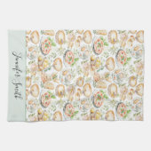 Personalized Watercolor Mediterranean Food Pattern キッチンタオル (横)