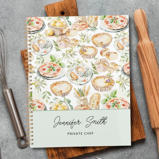 Personalized Watercolor Mediterranean Food Pattern プランナー手帳