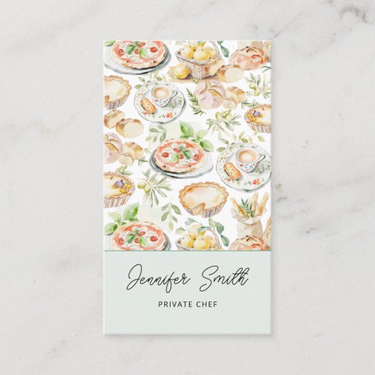 Personalized Watercolor Mediterranean Food Pattern 名刺 (正面)
