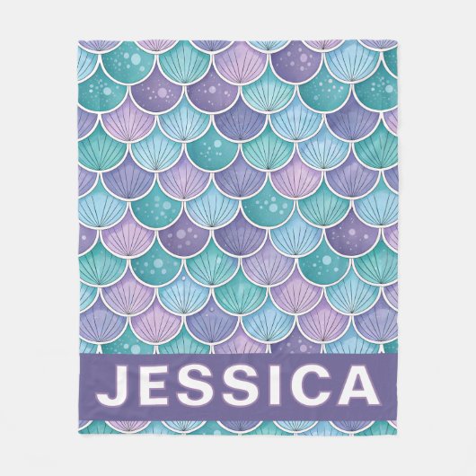 Personalized Watercolor Mermaid Scales フリースブランケット (正面)
