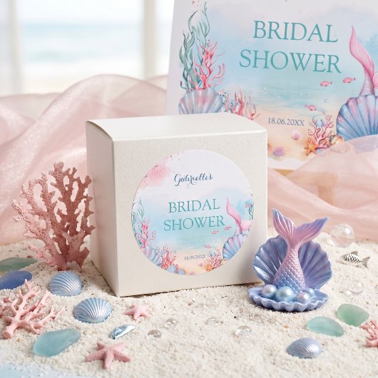 Personalized Watercolor Mermaid Sea Bridal Shower ラウンドシール