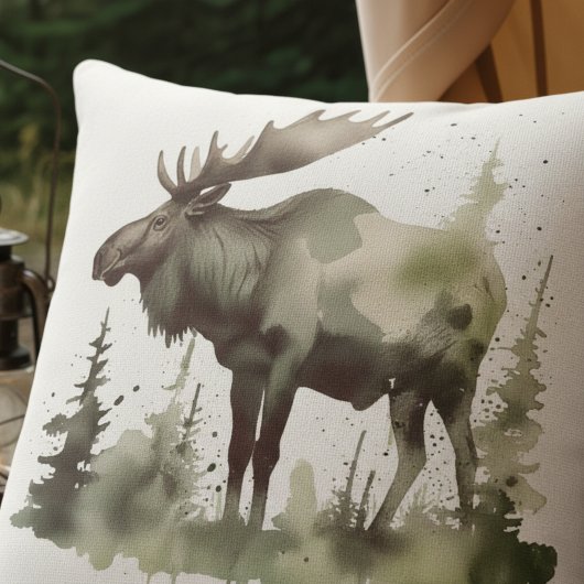 Personalized Watercolor Moose Lodge Life クッション