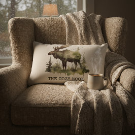 Personalized Watercolor Moose The Cozy Nook Cotton ランバークッション