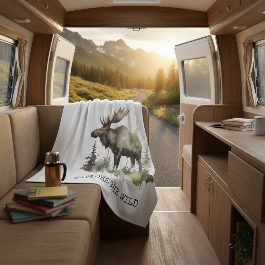 Personalized Watercolor Moose Travel フリースブランケット