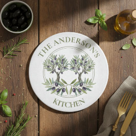 Personalized Watercolor Olive Tree Rustic Kitchen カッティングボード