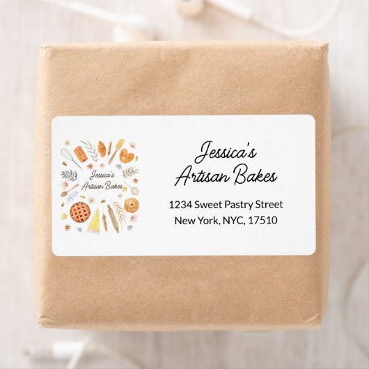 Personalized Watercolor Pastry Bakery Address  ラベル (インサイチュ)