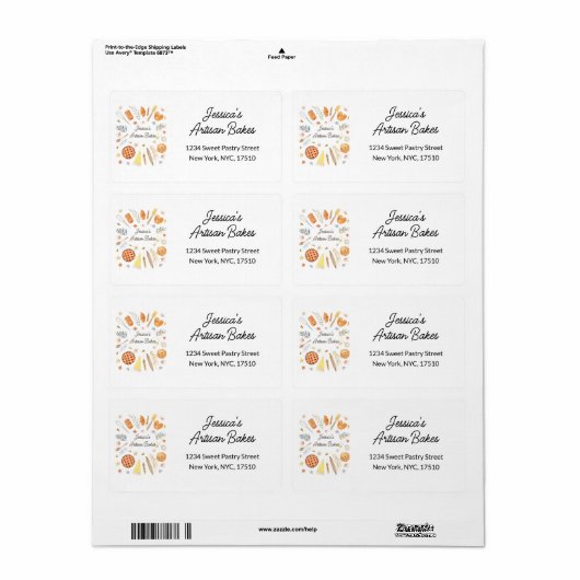 Personalized Watercolor Pastry Bakery Address  ラベル (フルシート)