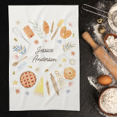 Personalized Watercolor Pastry Baking Bakery キッチンタオル