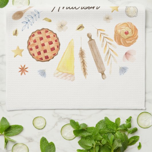 Personalized Watercolor Pastry Baking Bakery キッチンタオル (折り畳み)