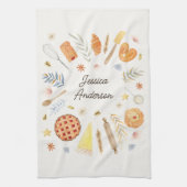 Personalized Watercolor Pastry Baking Bakery キッチンタオル (縦)