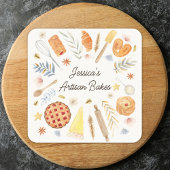 Personalized Watercolor Pastry Baking Bakery スクエアシール