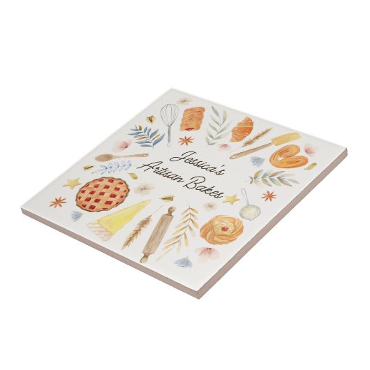 Personalized Watercolor Pastry Baking Bakery タイル (側面)