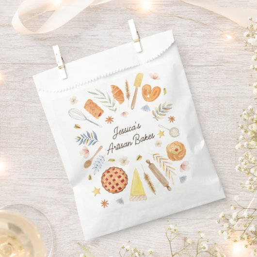 Personalized Watercolor Pastry Baking Bakery フェイバーバッグ (クリップ留めされた状態)