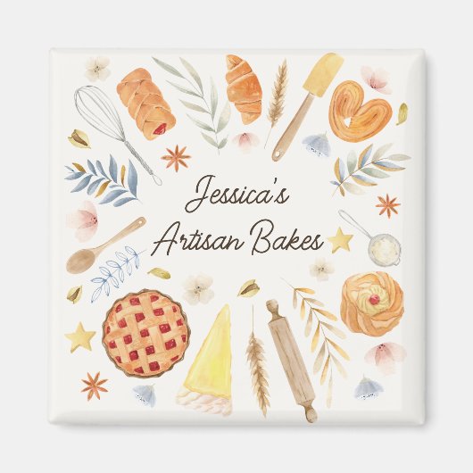 Personalized Watercolor Pastry Baking Bakery マグネット (正面)