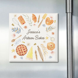 Personalized Watercolor Pastry Baking Bakery マグネット