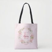 Personalized Watercolor Pink Rose Flowers Floral トートバッグ (正面)